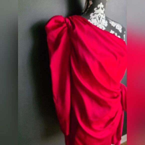 Aidan Mattox Drape Bow Side One Shoulder Mini Dress Red Sz 8 Polyester - Picture 4 of 9